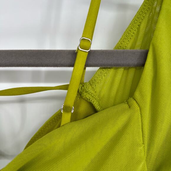 NWT Oh Polly Odyssey Fluted Sleeve Mini Dress Women's Size 8 Green Stretch Mesh - Picture 6 of 11